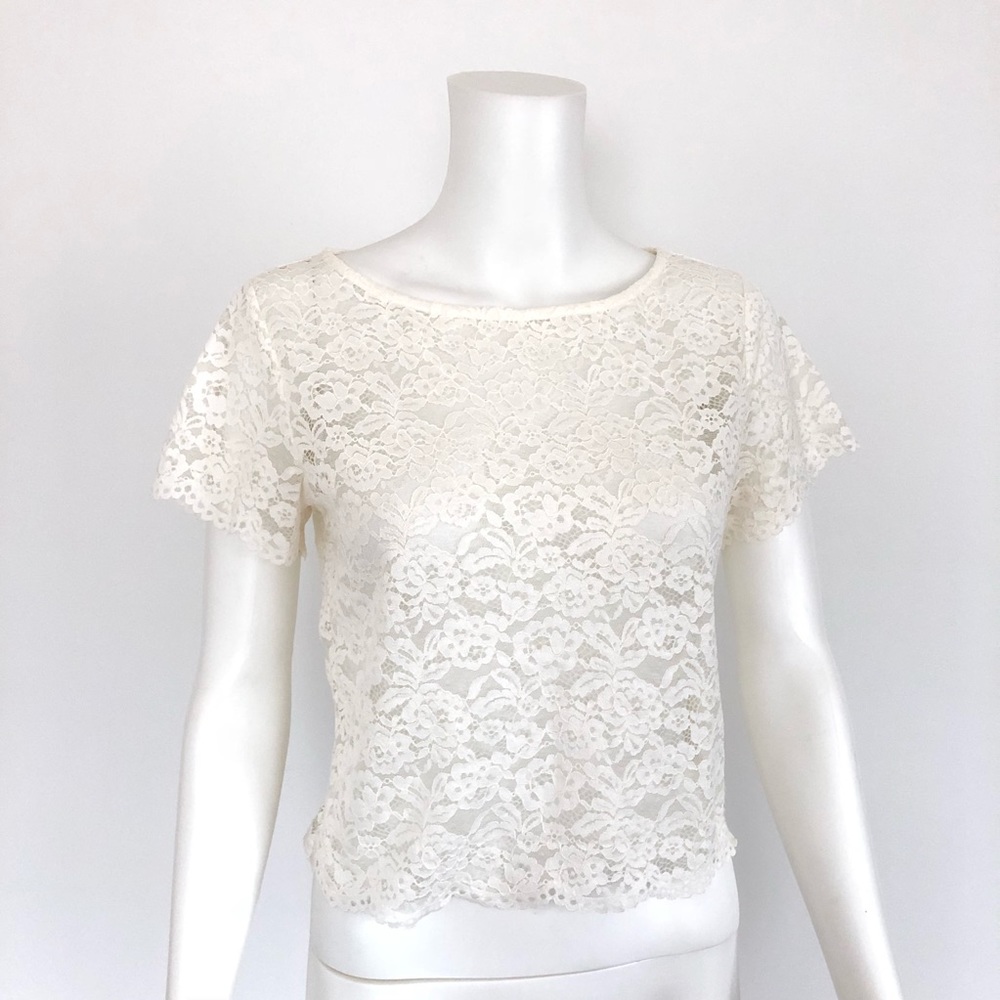 Bebe white lace crop top